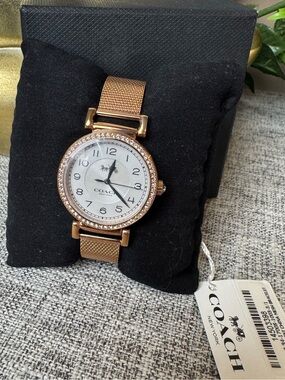Coach Rose Gold Mesh Bracelet Watch with Crystal Bezel